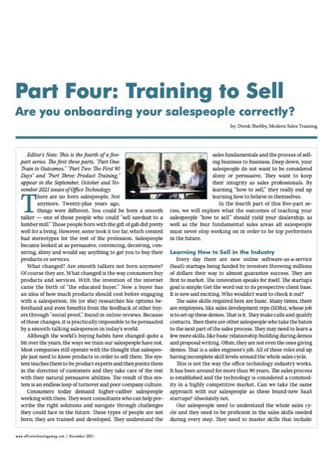 Product Training continued article