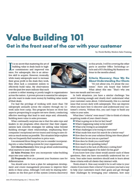 Value Building Part 1 article