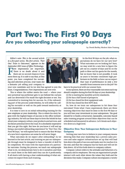 The First 90 Days article
