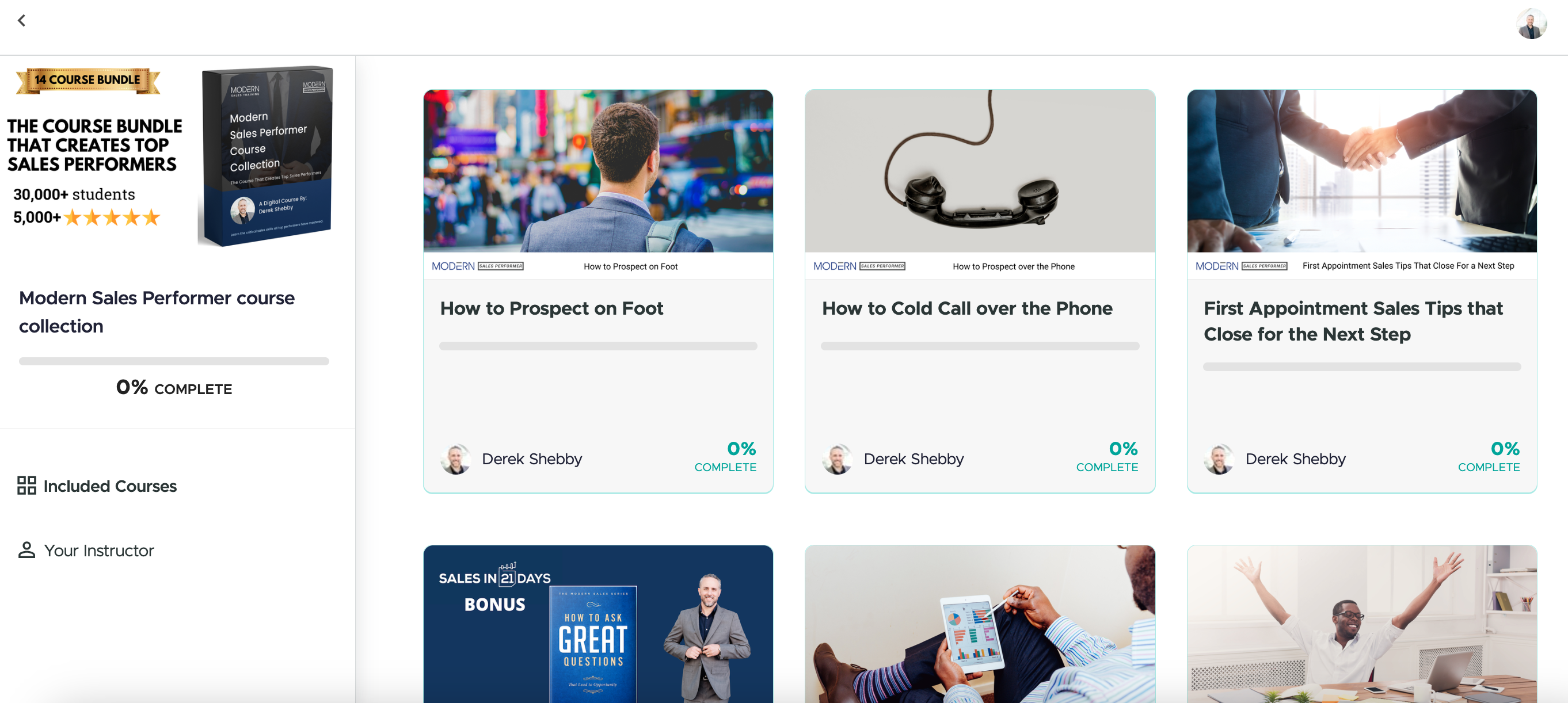 Modern Sales Performer course collection inside Modern Sales Academy
