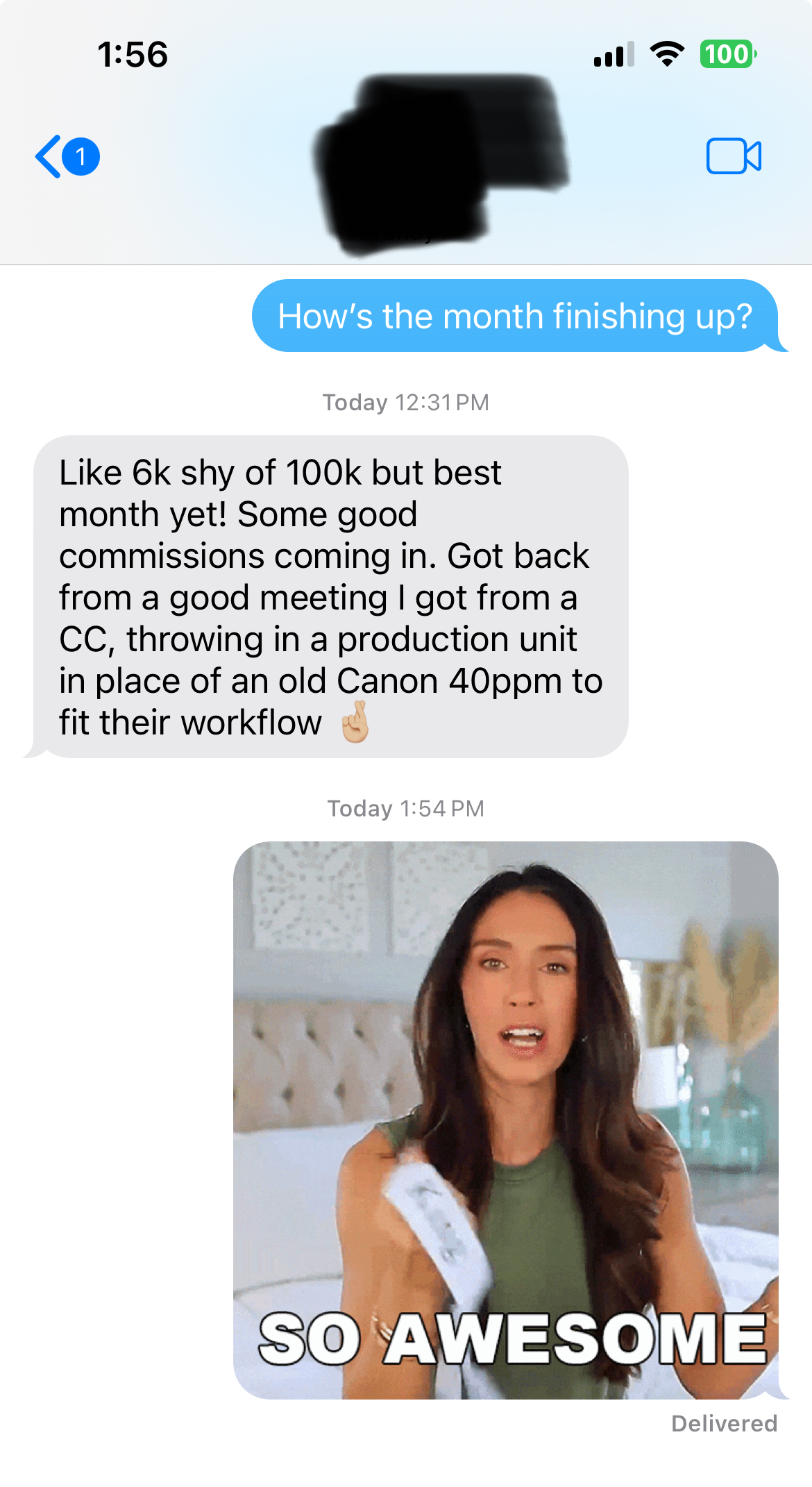 Message about being close to a $100,000 month