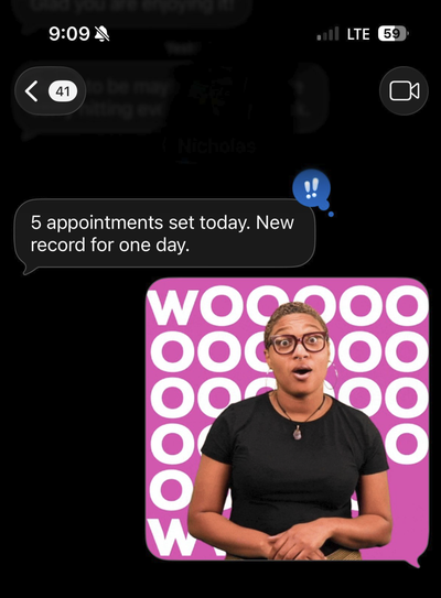 Text message: my last quarter I had more new business than the previous nine months using some of your tips