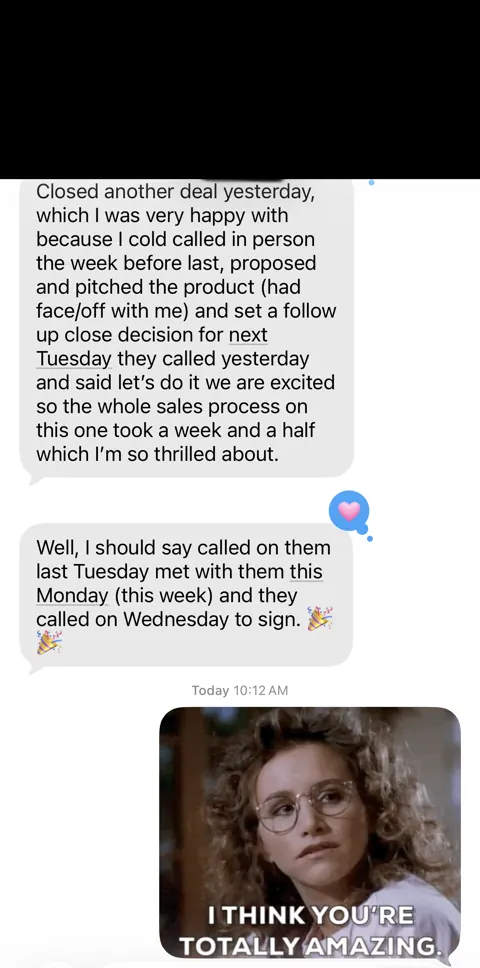 Anonymized customer message: A field cold call and face-off proposal led to a closed deal.