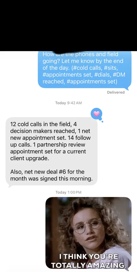 Anonymized customer message: Six net-new deals signed that month.