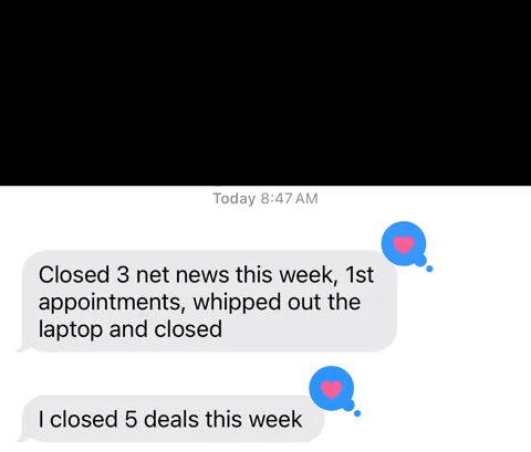 Anonymized customer message: Five deals closed in one week. Three net new.