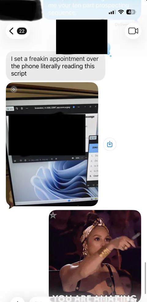 Anonymized customer message: An appointment booked by reading the phone script.