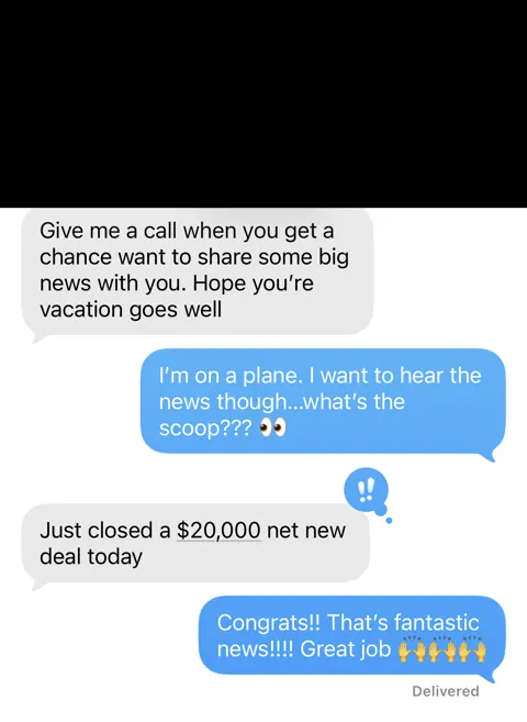 Anonymized customer message: A $20,000 net-new deal closed.