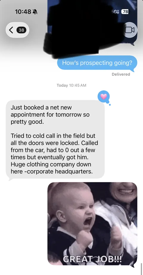 Anonymized customer message: Locked doors led to a net-new phone appointment.