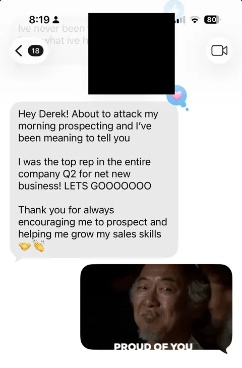 Anonymized customer message: Top company rep for net-new business in Q2.