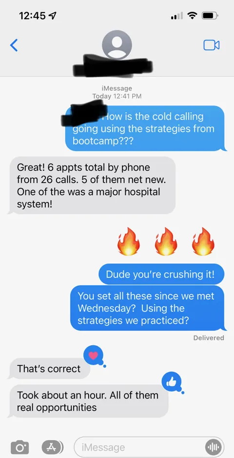 Anonymized customer message: 5 net-new phone appointments in about an hour