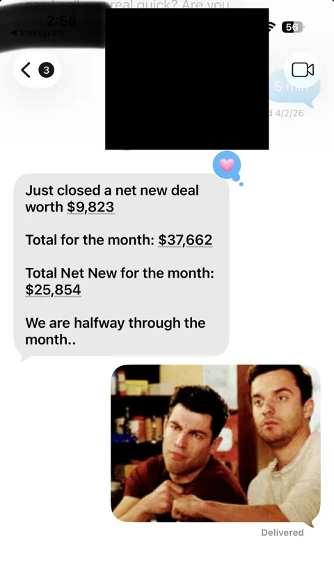 Anonymized customer message: A $9,823 net-new deal closed.