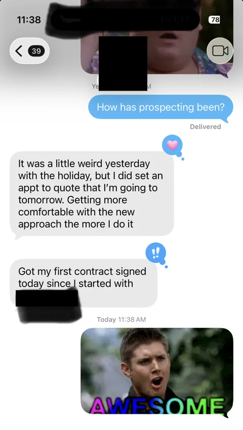 Anonymized customer message: First contract signed at a new company.